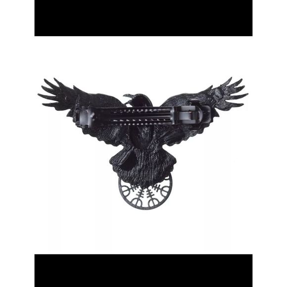 Black titanium raven Crow hair clip boho punk goth large wing span about 5in new - Picture 10 of 10